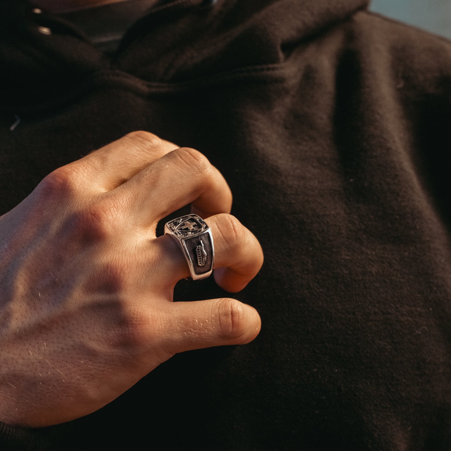 Armored - Silver officer signet ring